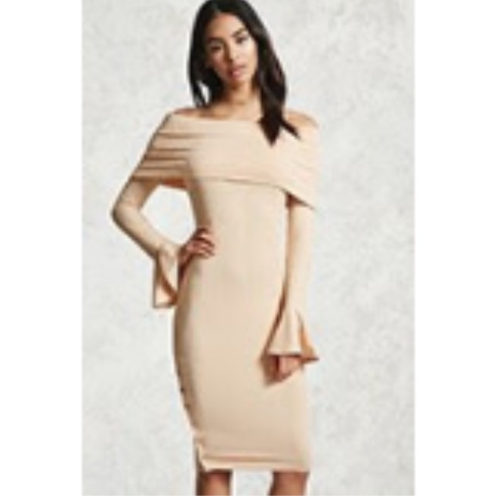 Forever 21 Off-the-Shoulder Bodycon Dress Nude